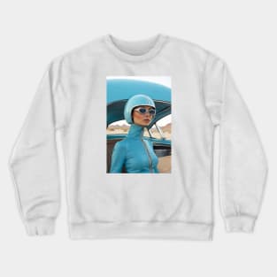 60s Retro Futuristic Woman in Blue in the Desert Crewneck Sweatshirt